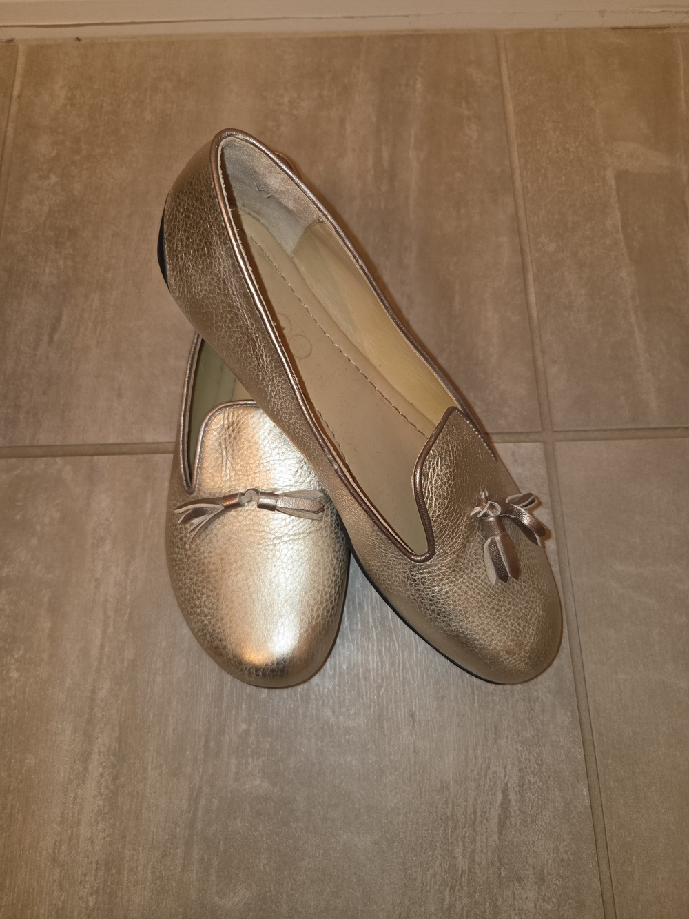 Metallic Gold Tassel Slip-On Loafers for Women